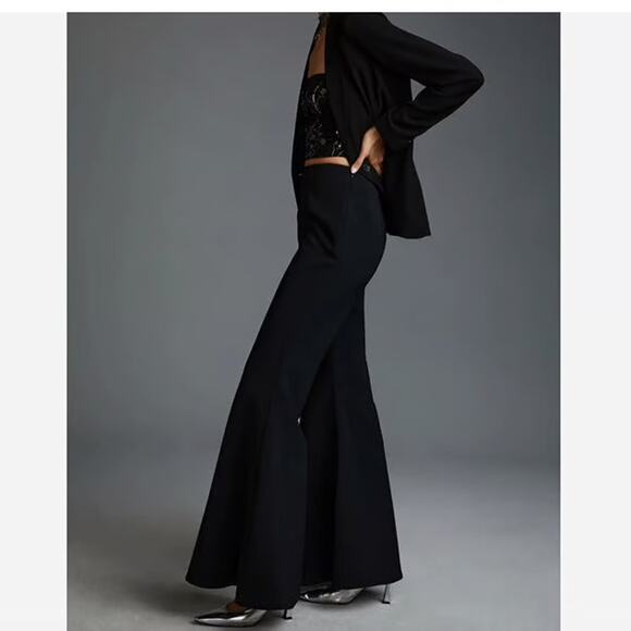 Anthropologie Black Flared Bell Bottom Trousers Size 10 Modern Statement Pants - Picture 10 of 10